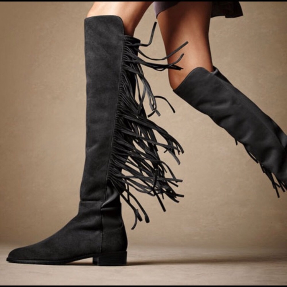 Stuart Weitzman Mane Fringe Over Knee Suede Boots